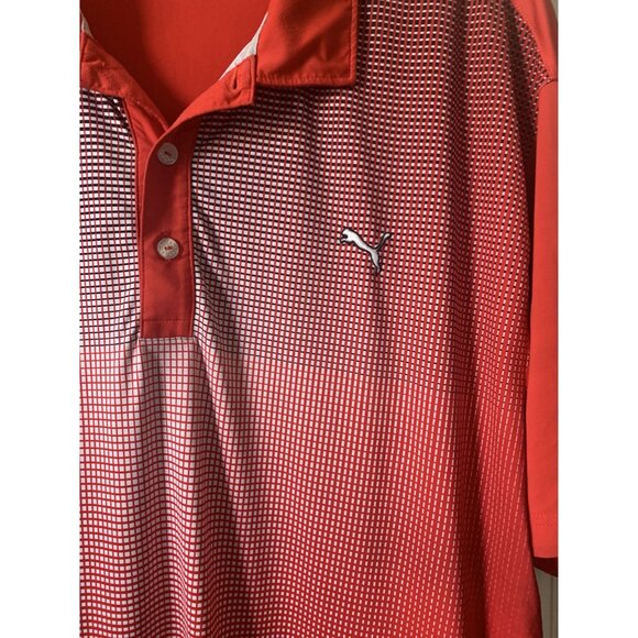 Puma Mens Red Golf Polo Shirt XXL With Checkered Pattern - Picture 2 of 5